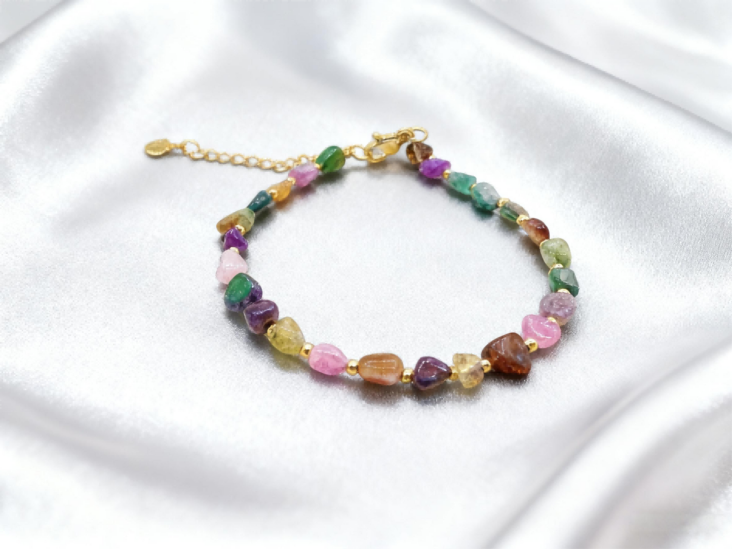 “Natural Tourmaline Bead Bracelet – Handpicked Colorful Crystal Jewelry for Gen Z Trendsetters, Energy-Infused Statement Piece with Vibrant Hues”