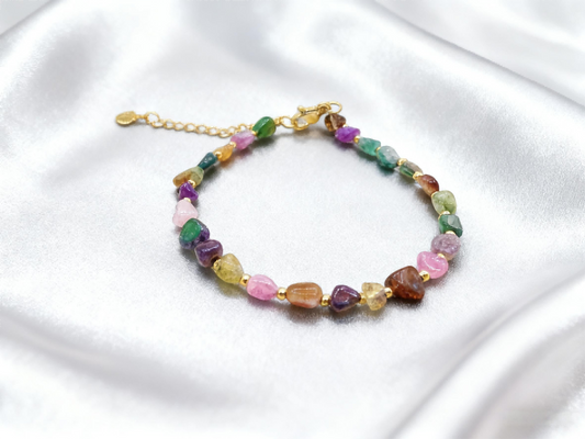 “Natural Tourmaline Bead Bracelet – Handpicked Colorful Crystal Jewelry for Gen Z Trendsetters, Energy-Infused Statement Piece with Vibrant Hues”