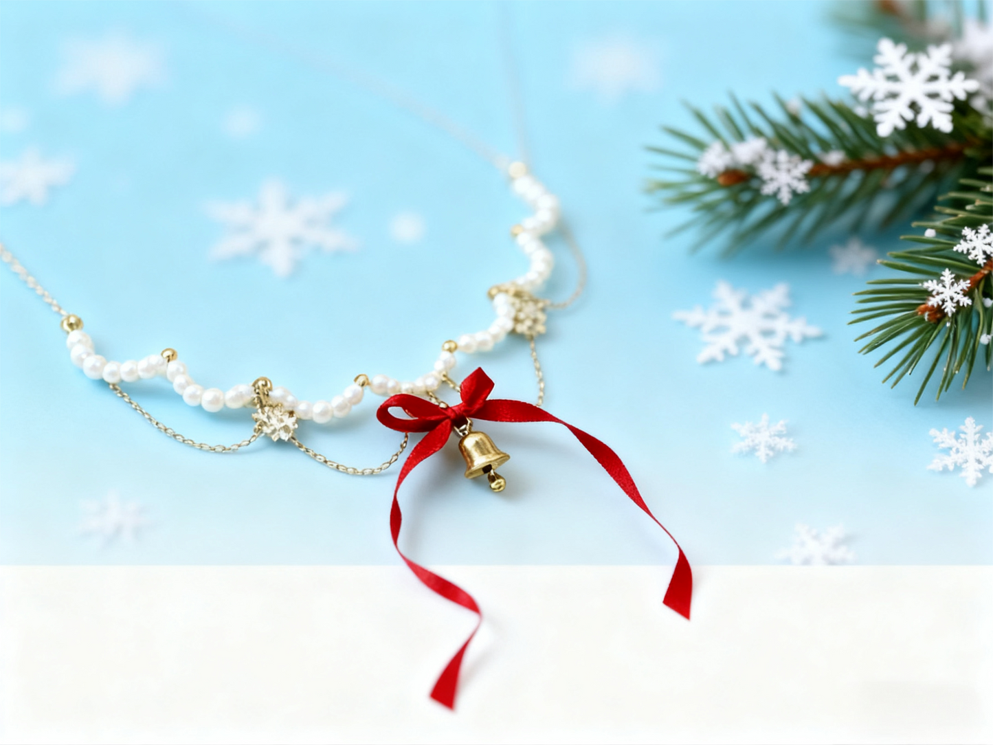 Pearl & Bow Christmas Bell Necklace: Y2K Niche Festive Bling for Gen Z