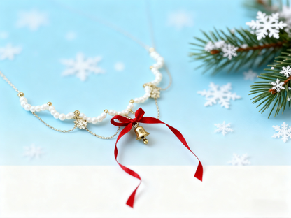 Pearl & Bow Christmas Bell Necklace: Y2K Niche Festive Bling for Gen Z