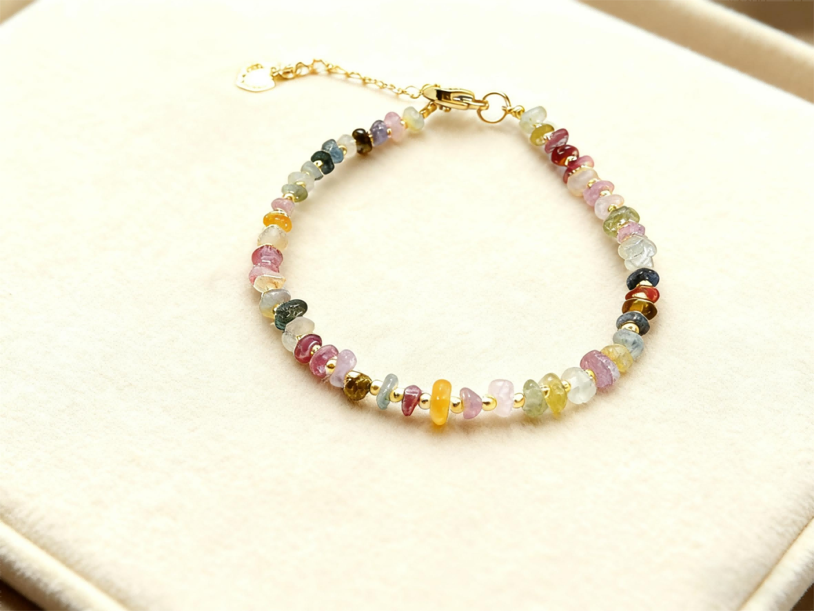 “Natural Tourmaline Bead Bracelet – Handpicked Colorful Crystal Jewelry for Gen Z Trendsetters, Energy-Infused Statement Piece with Vibrant Hues”