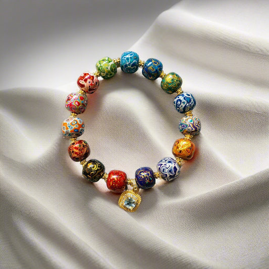 “Handmade Chinese Lacquer Bead Bracelet - UNESCO Intangible Cultural Heritage Artisan Crafted Unique Jewelry for Gen Z Trendsetters, Colorful Handpainted Statement Piece with Vintage Vibe”