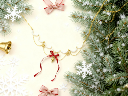 Pearl & Bow Christmas Bell Necklace: Y2K Niche Festive Bling for Gen Z